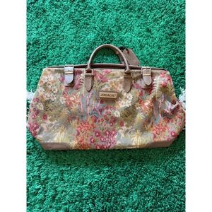 Jordache Vintage Floral Tapestry Weekender Duffle Bag Tan Travel Luggage Large